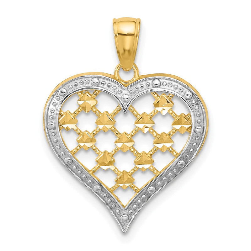 14K Gelb- und Rhodiumgold mit Rhodiumrand, diamantgeschliffener Herz-Charm