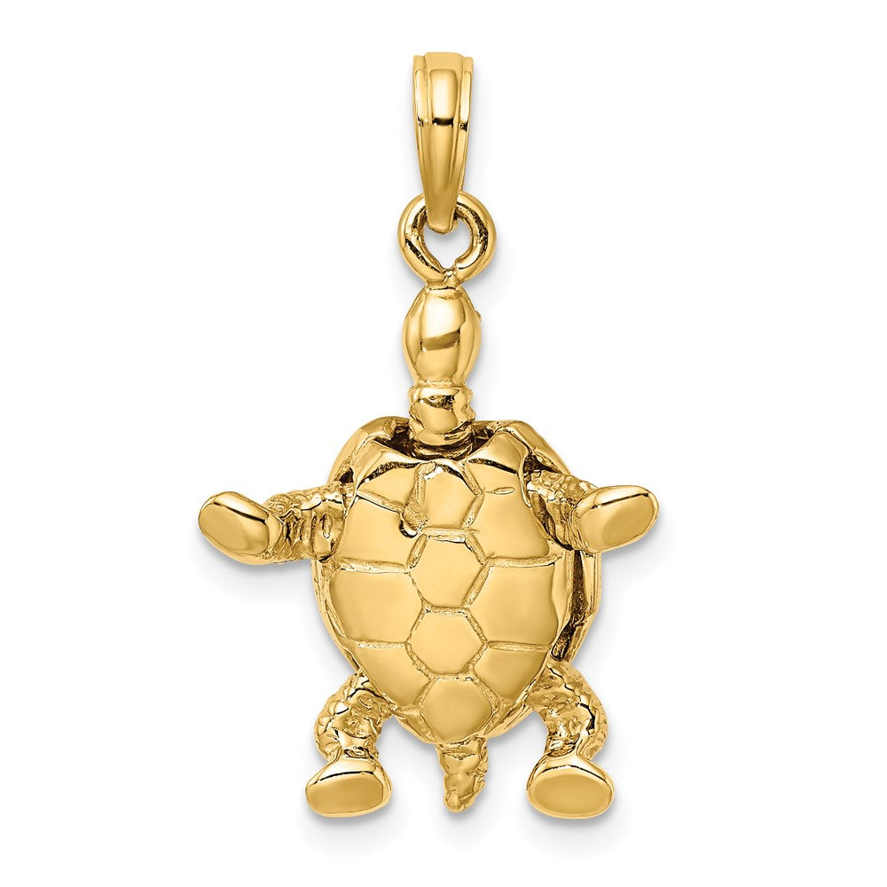 14K Gelb- und Rhodiumgold mit Weißrhodium 3-D-Landschildkröten-Charm mit beweglichem Kopf