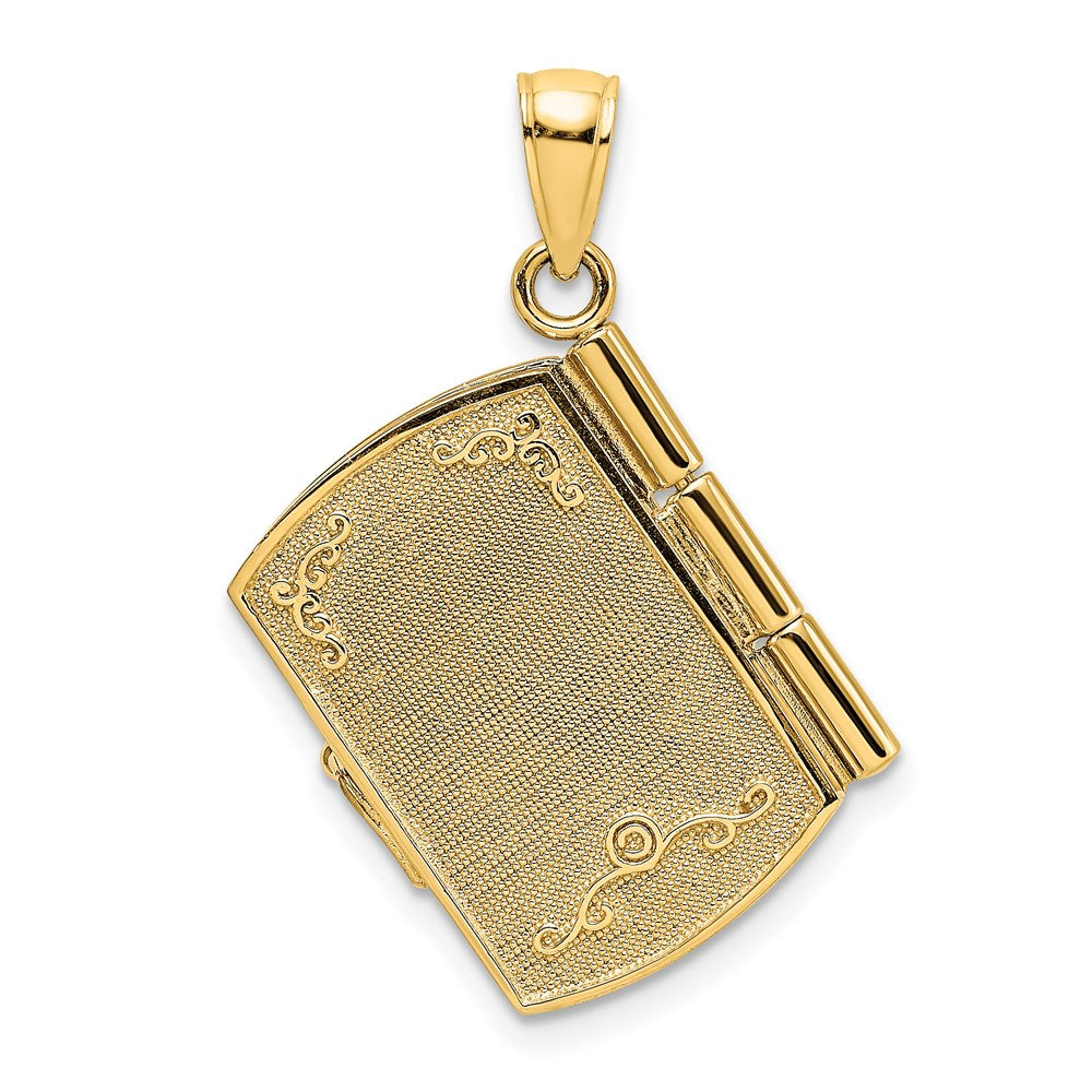 14K Gelb- und Rhodiumgold mit Rhodium 3-D-Fußabdrücke-Buch mit Gebet innen Charm