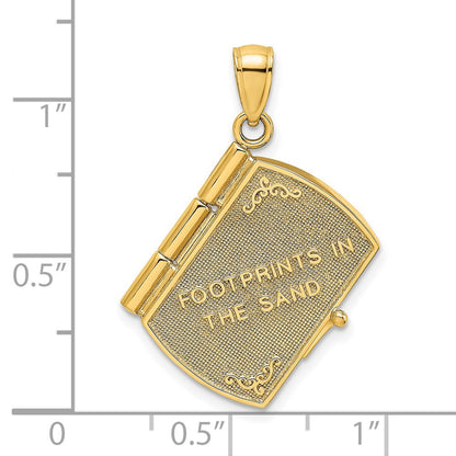 14K Gelb- und Rhodiumgold mit Rhodium 3-D-Fußabdrücke-Buch mit Gebet innen Charm