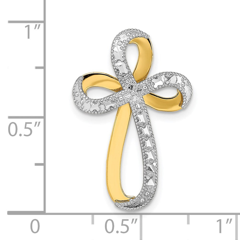 14K Gelb- & Rhodiumgold mit Rhodium-Diamantschliff-Kreuzcharm mit Twist-Design