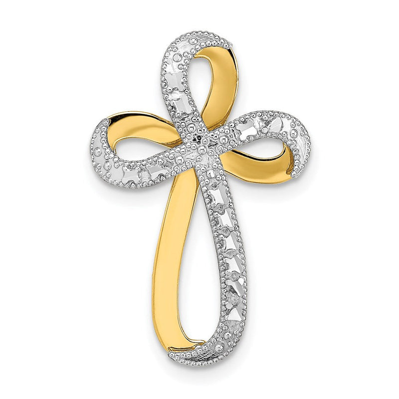 14K Gelb- & Rhodiumgold mit Rhodium-Diamantschliff-Kreuzcharm mit Twist-Design