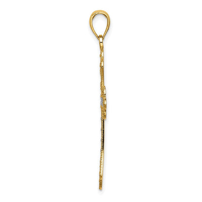 14 Karat Gelb- und Rhodiumgold mit rhodinierten gewellten Kanten Kreuz-Charm