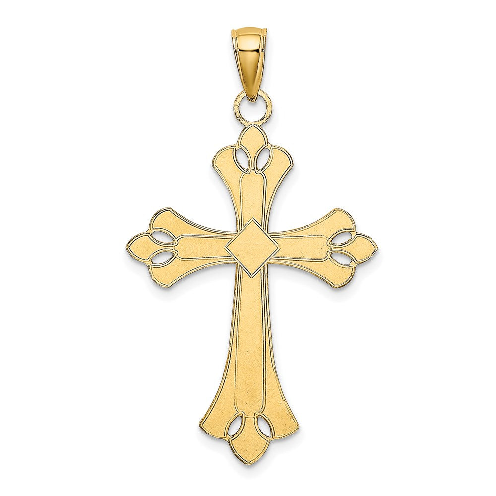 14 Karat Gelb- und Rhodiumgold mit rhodinierten gewellten Kanten Kreuz-Charm