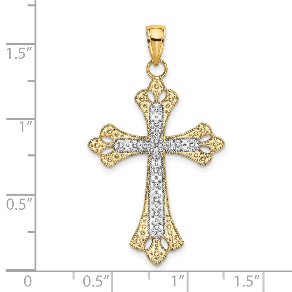 14 Karat Gelb- und Rhodiumgold mit rhodinierten gewellten Kanten Kreuz-Charm