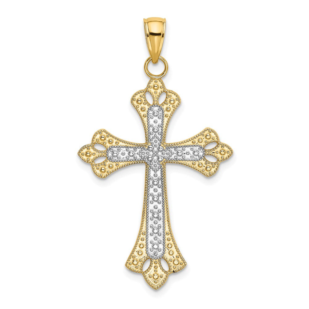 14 Karat Gelb- und Rhodiumgold mit rhodinierten gewellten Kanten Kreuz-Charm