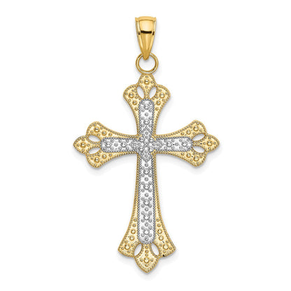 14 Karat Gelb- und Rhodiumgold mit rhodinierten gewellten Kanten Kreuz-Charm