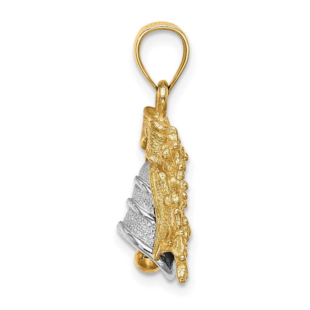 14K Bicolor-Gold 3-D Weihnachtsglocke-und-Stechpalme-Charm