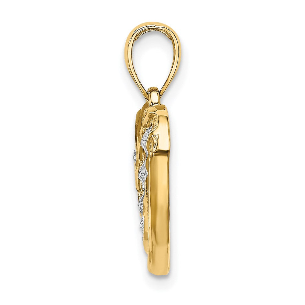 14K Gelb & Rhodium mit Rhodium Sterne und Stripes Herz Charm