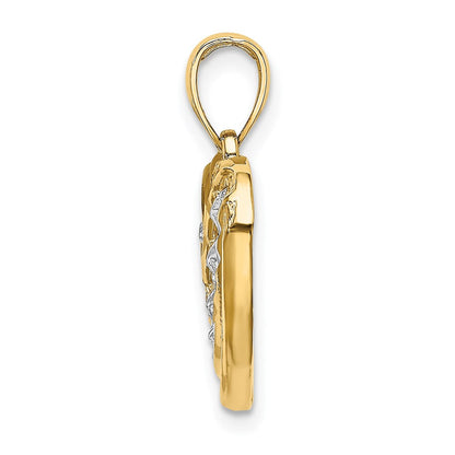 14K Gelb & Rhodium mit Rhodium Sterne und Stripes Herz Charm