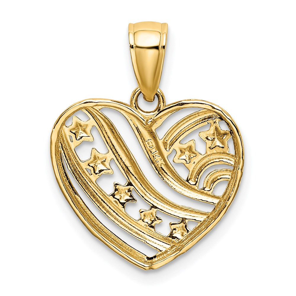 14K Gelb & Rhodium mit Rhodium Sterne und Stripes Herz Charm