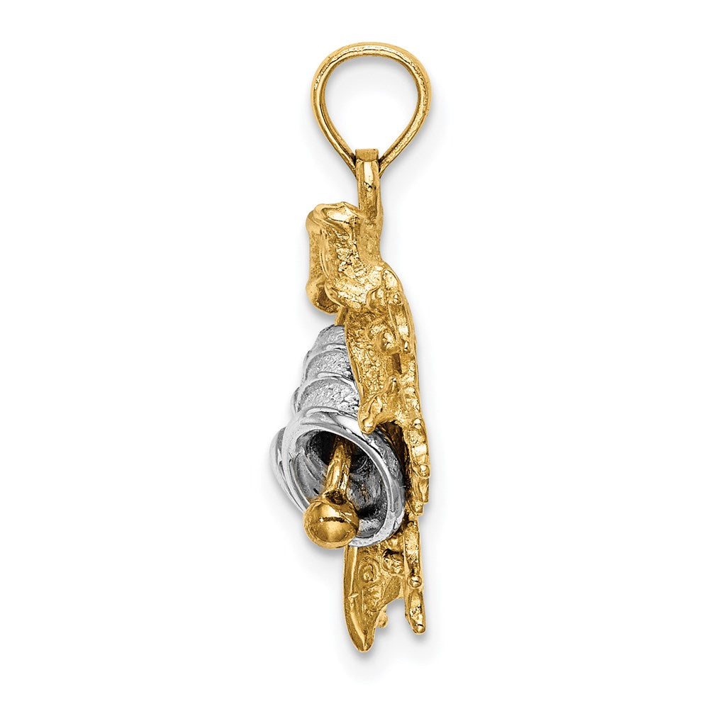 14K Bicolor-Gold 3-D Weihnachtsglocke-und-Stechpalme-Charm
