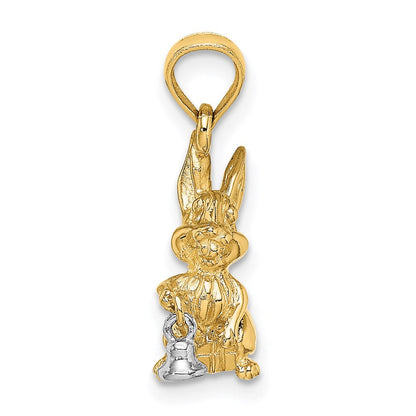 14 Karat Bicolor-Gold beweglicher 3D-Hasen-Charm