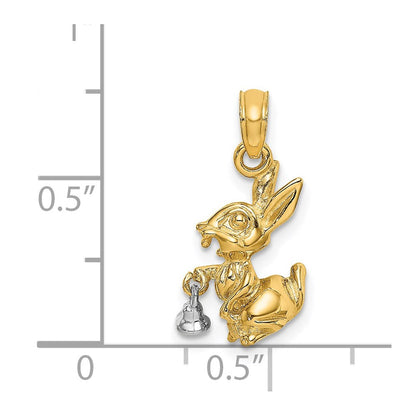14 Karat Bicolor-Gold beweglicher 3D-Hasen-Charm