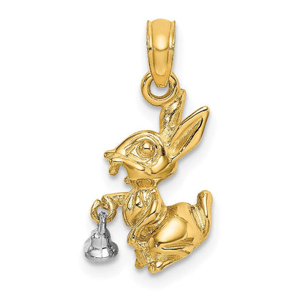 14 Karat Bicolor-Gold beweglicher 3D-Hasen-Charm