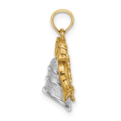 14K Bicolor-Gold 3-D Weihnachtsglocke-und-Stechpalme-Charm