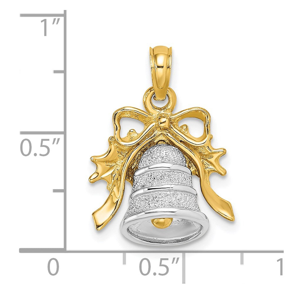 14K Bicolor-Gold 3-D Weihnachtsglocke-und-Stechpalme-Charm