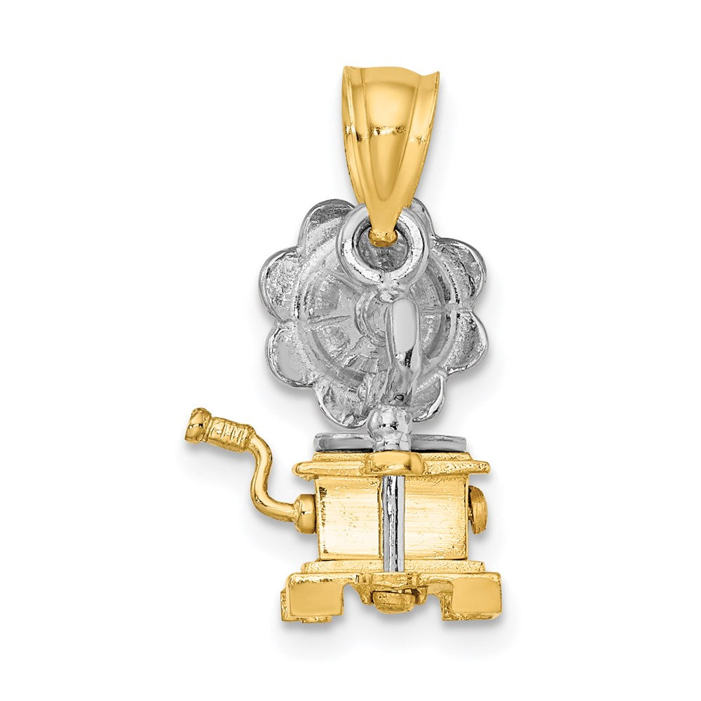 14K Bicolor-Gold 3-D Beweglicher Grammophon-Charm