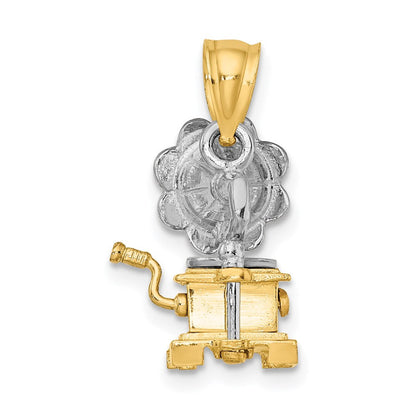 14K Bicolor-Gold 3-D Beweglicher Grammophon-Charm