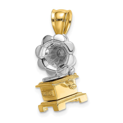 14K Bicolor-Gold 3-D Beweglicher Grammophon-Charm