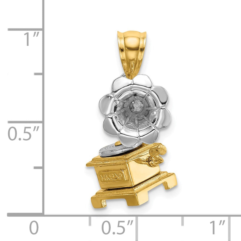 14K Bicolor-Gold 3-D Beweglicher Grammophon-Charm
