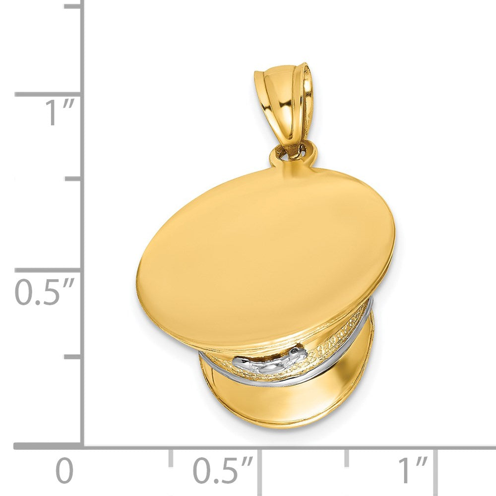 14 Karat Gelbgold & Rhodiumgold mit Rhodium 3-D Polizeimütze-Charm