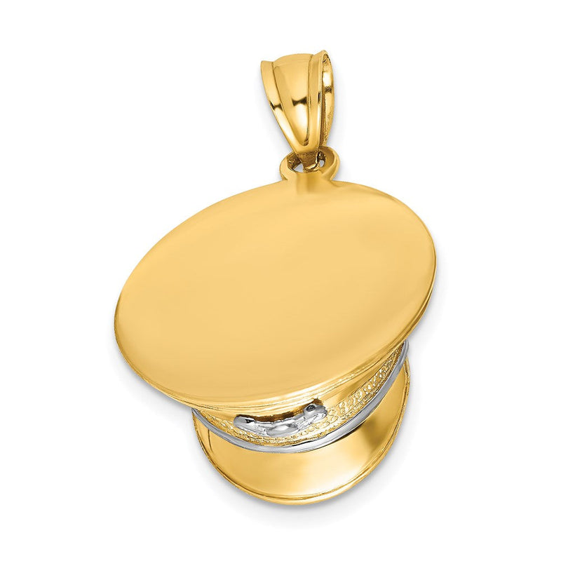 14 Karat Gelbgold & Rhodiumgold mit Rhodium 3-D Polizeimütze-Charm