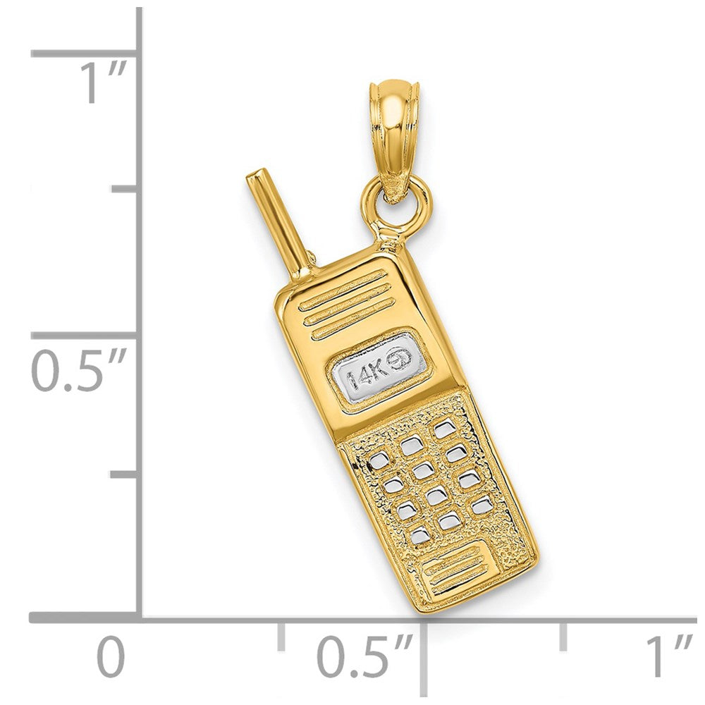 14 Karat Gelb- und Rhodiumgold mit Rhodium 3-D-Handy-Charm