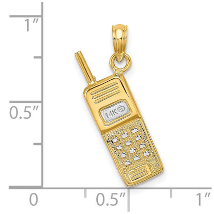 14 Karat Gelb- und Rhodiumgold mit Rhodium 3-D-Handy-Charm