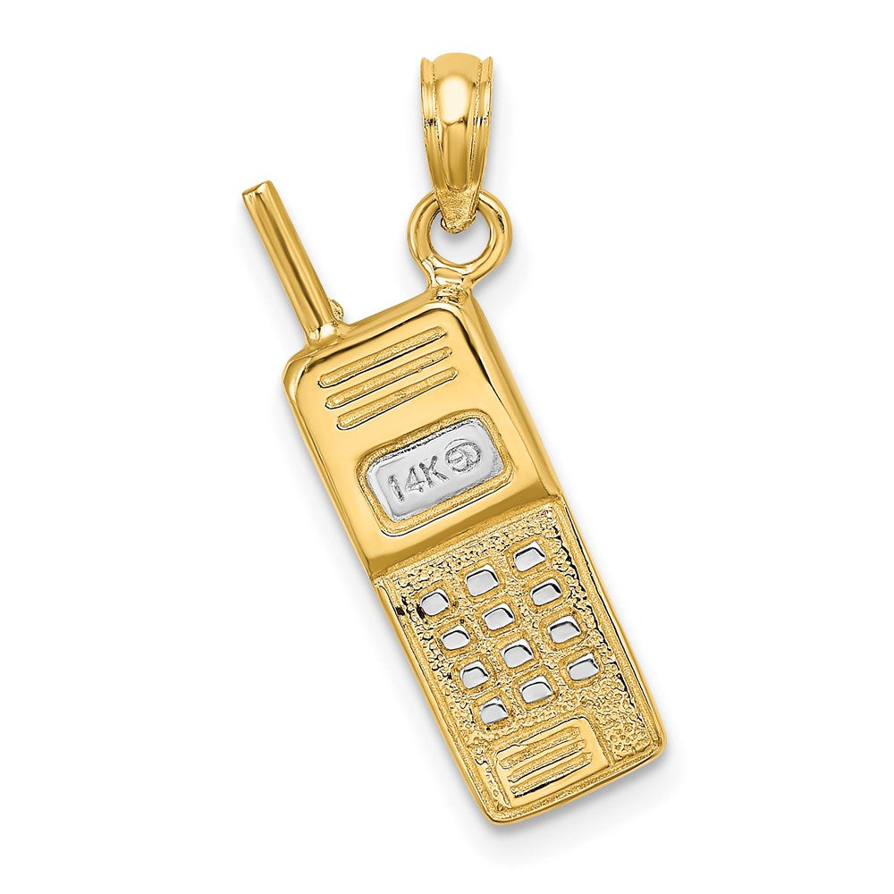 14 Karat Gelb- und Rhodiumgold mit Rhodium 3-D-Handy-Charm