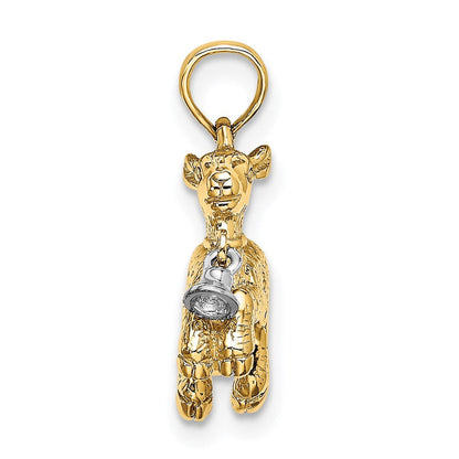 14K Bicolor-Gold Verspielter 3-D-Lamm-Charm mit beweglichem Glöckchen