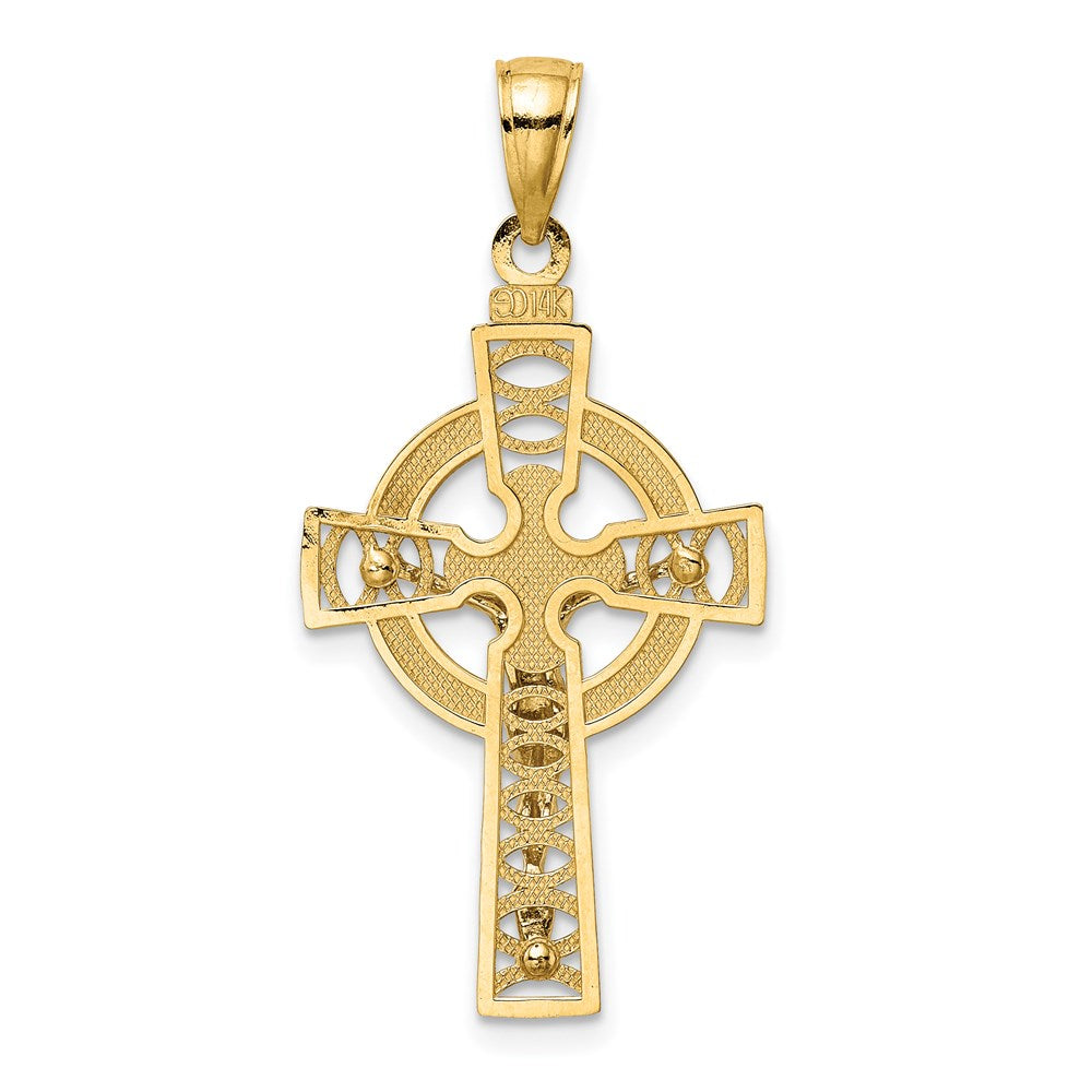 14K Bicolor-Gold Keltisches Kruzifix-Charm mit Ewigkeitskreis
