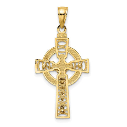 14K Bicolor-Gold Keltisches Kruzifix-Charm mit Ewigkeitskreis