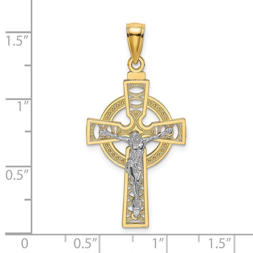 14K Bicolor-Gold Keltisches Kruzifix-Charm mit Ewigkeitskreis