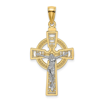 14K Bicolor-Gold Keltisches Kruzifix-Charm mit Ewigkeitskreis