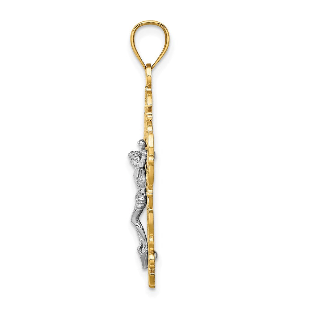 14K Bicolor-Gold Kruzifix-Charm mit Spitzenrand-Besatz