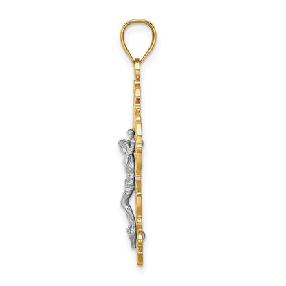14K Bicolor-Gold Kruzifix-Charm mit Spitzenrand-Besatz