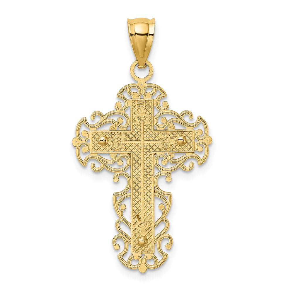 14K Bicolor-Gold Kruzifix-Charm mit Spitzenrand-Besatz