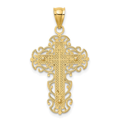 14K Bicolor-Gold Kruzifix-Charm mit Spitzenrand-Besatz