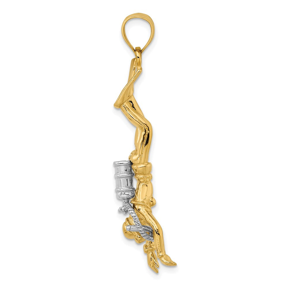 14k Bicolor-Gold Zweifarbig-Gold 3-D Taucherin-Charm