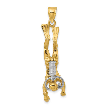 14k Bicolor-Gold Zweifarbig-Gold 3-D Taucherin-Charm