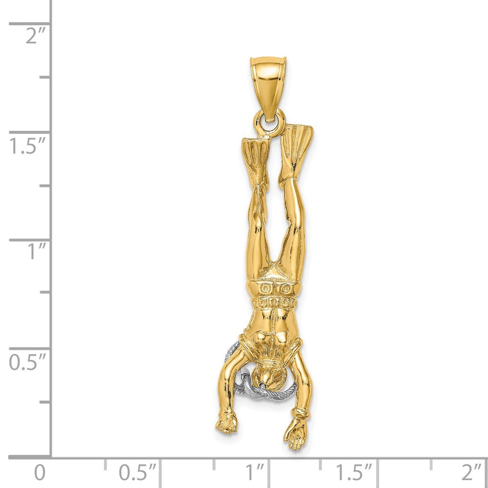 14k Bicolor-Gold Zweifarbig-Gold 3-D Taucherin-Charm
