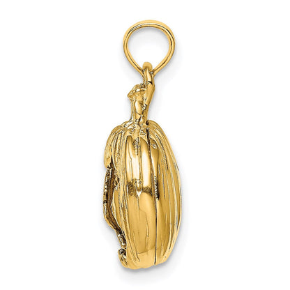 14 Karat Gelb- und Rhodiumgold mit Rhodium 3-D-Kürbislaterne mit emailliertem schwarzen Kater- und Mond-Charm