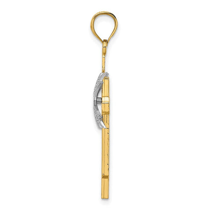 14 K Bicolor-Gold Fashion-Kreuz-Charm aus Bicolor-Gold