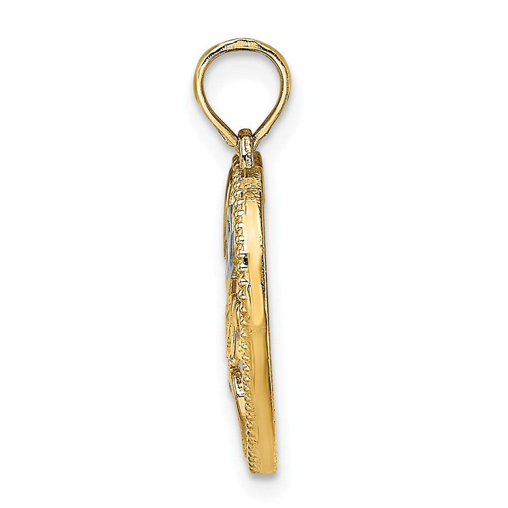14K Gelb & Rhodium mit Weiß Strukturiert Mama Herz Charm