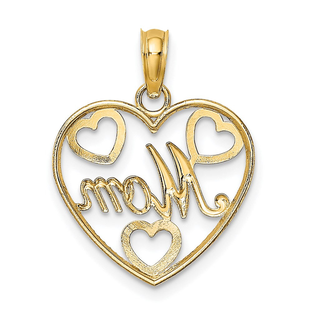 14K Gelb & Rhodium mit Weiß Strukturiert Mama Herz Charm