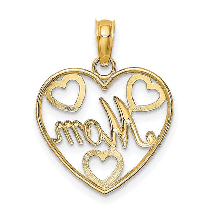 14K Gelb & Rhodium mit Weiß Strukturiert Mama Herz Charm