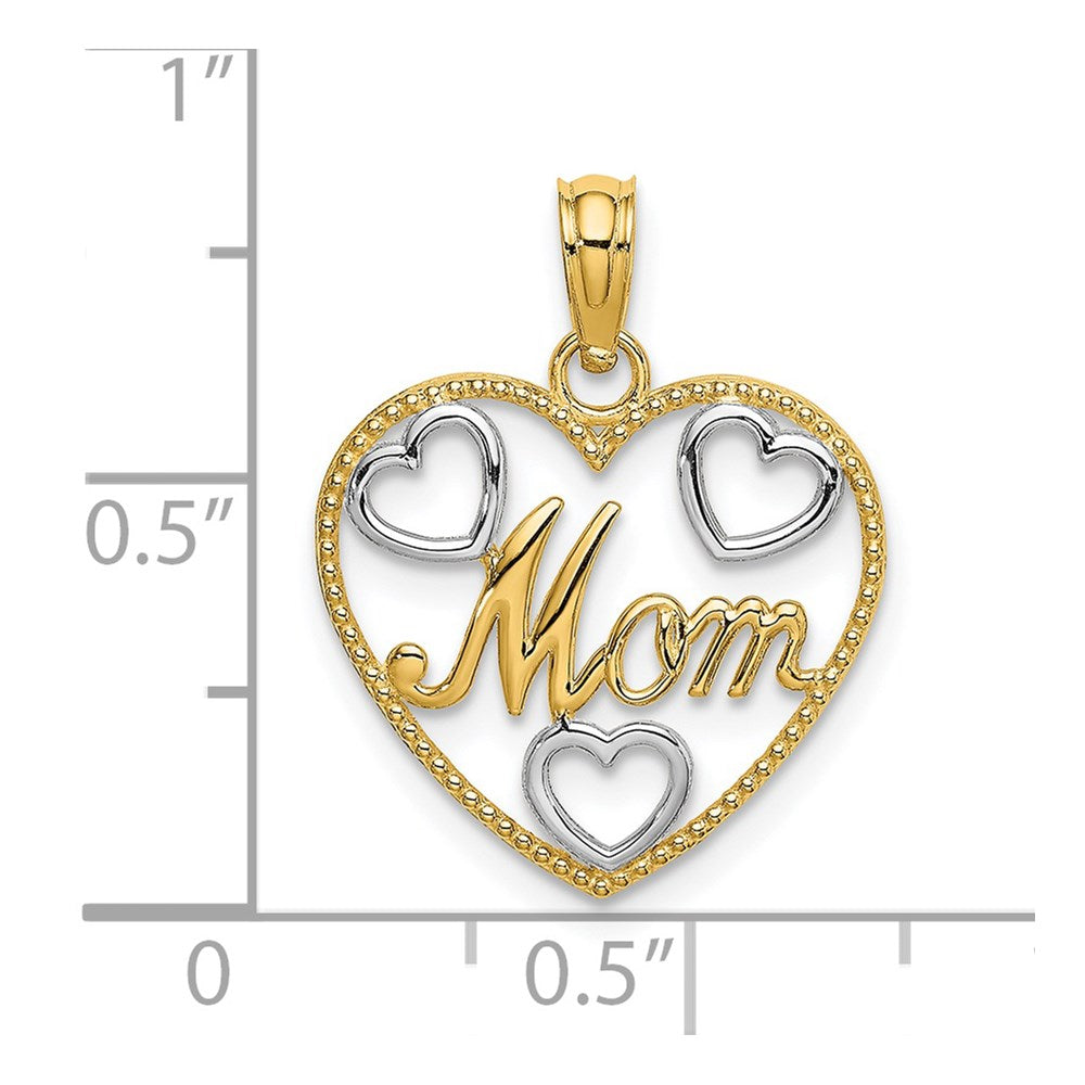 14K Gelb & Rhodium mit Weiß Strukturiert Mama Herz Charm