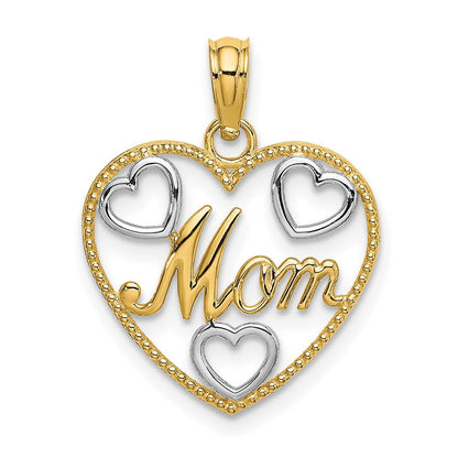14K Gelb & Rhodium mit Weiß Strukturiert Mama Herz Charm