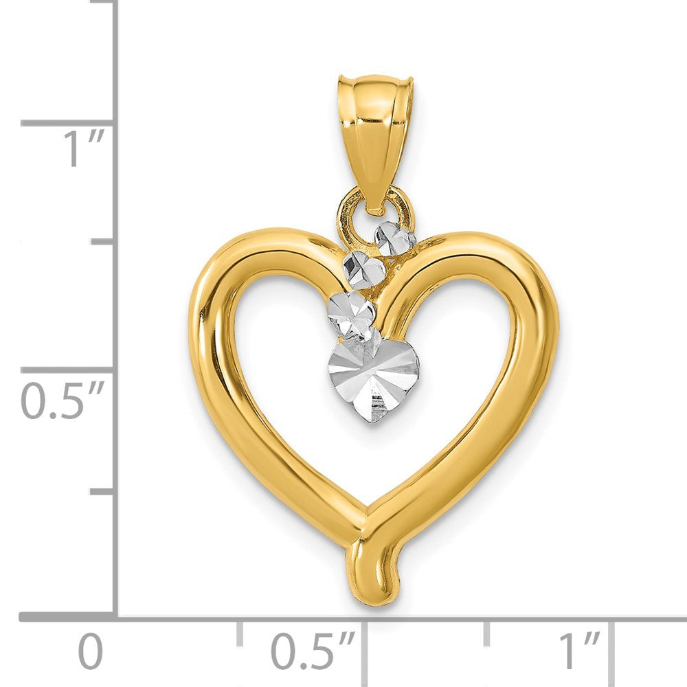14K Gelb- und Rhodiumgold mit Rhodium, diamantgeschliffener Herz-Charm